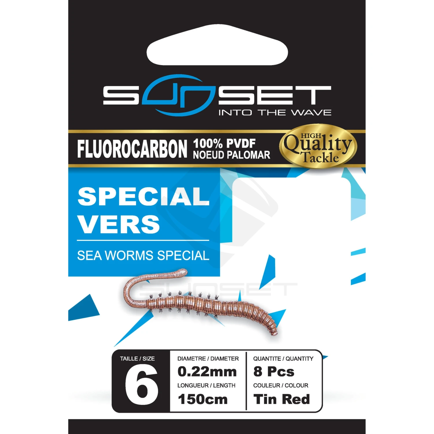 Sunset HM RS Competition Special Sea Worms Fluorocarbon Leaders 150cm 0,35mm Size 1 (8 Stuks) 4 Sunset HM RS Competition Special Sea Worms Fluorocarbon Leaders 150cm 0,35mm Size 1 (8 Stuks) - Afbeelding 2